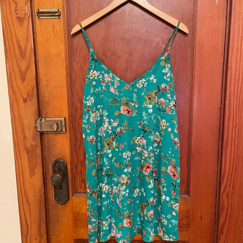 Xhiliration Green Floral Slip Dress